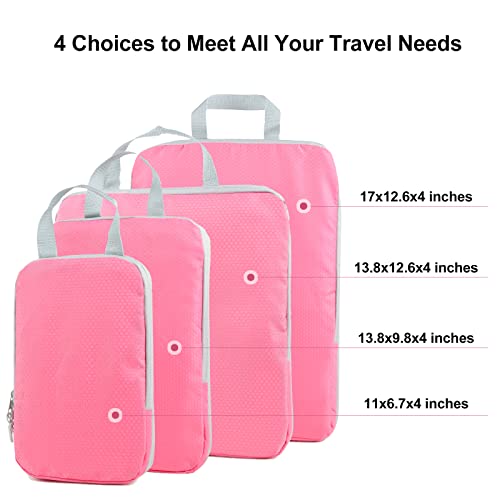 COVAX 4 Set Compression Packing Cubes, Travel Luggage Organizers and Storage Packing Cubes (Pink) - color: Pink