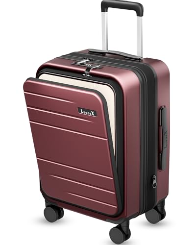LUGGEX Carry On Luggage 22x14x9 Airline Approved, Expandable Polycarbonate Suitcase with Front Pocket (FX-Core, Cherry, 20 Inch) - color: Cherry, size: carry on（20inch front open）