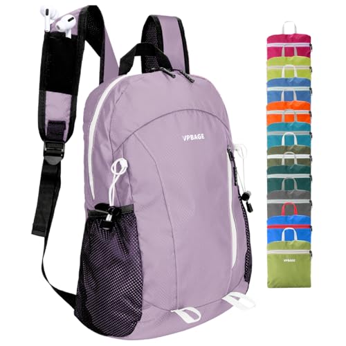 VPBAGE 15L Water-resistant Hiking Daypack for Women, Small Backpack Travel Outdoor, Lightweight Day Pack with Tool Loops - color: Light Purple