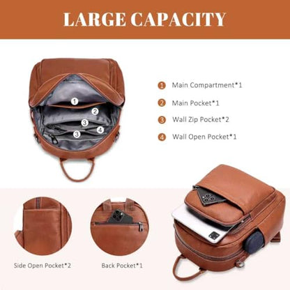 BOYATU Genuine Leather Backpack Purse for Women: Anti Theft Convertible Soft Backpacks - Elegant Womens Travel Backpack (01 Medium-Caramel Brown) - color: 01 Medium-caramel Brown