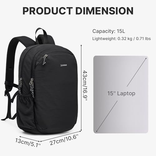 G4Free 15L Hiking Backpack Lightweight Small Daypack for Women Men - color: Black