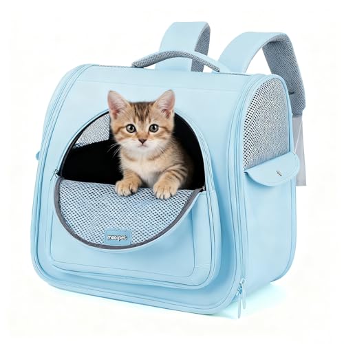 Cat Carrier Backpack,Large Space Animal Carrier Backpacks for Small Dogs Kitten and Medium Cats, Comfort & Safety,Design Reduces Pressure for Travel Outdoor and Vet Visits (Blue) - color: Blue
