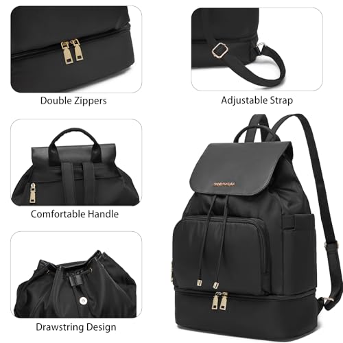 seyfocnia Gym Backpack for Women, Gym Bag with Shoe Compartment Lightweight Travel Workout Sports Backpack Womens Black