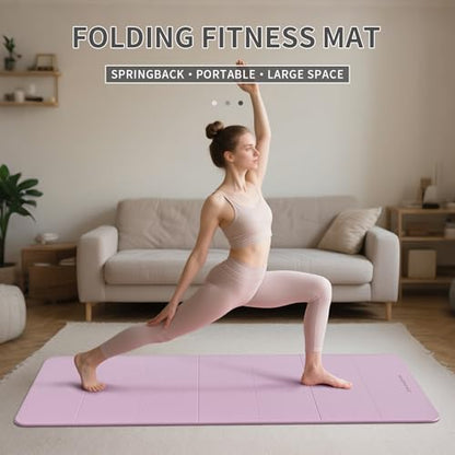 7-Fold Yoga Mat 70"x24" - 1/2 Inch Thick Folding Exercise Mat, Compact Non-Slip TPE Mat for Travel, Storage, Yoga & Home Gym, Lightweight & Portable - color: Taro Purple + Warm Gray