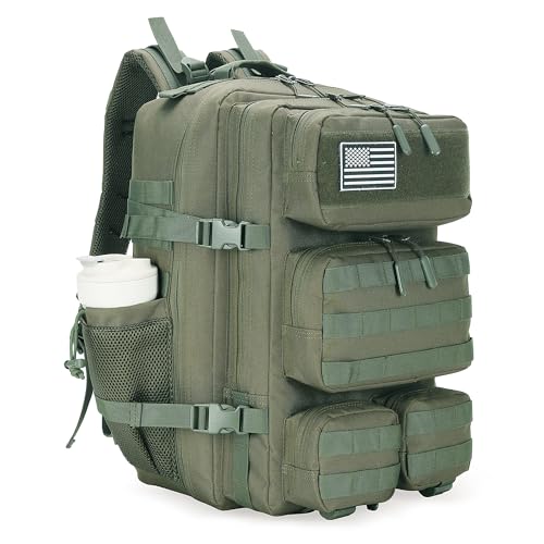 55L Tactical Backpack Heavy Duty Military Rucksack Molle Backpack 3 Day Assault Pack for Work Outdoors - color: Green