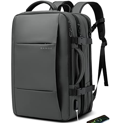 BANGE 45L Carry-on Backpack, Expandable Travel Backpacks for Airplanes,Convertible Weekend Backpack Briefcase for Traveling,Water Resistant College 17.3” Laptop Backpack for Men & Women - color: Grey, size: 45L(expansion)