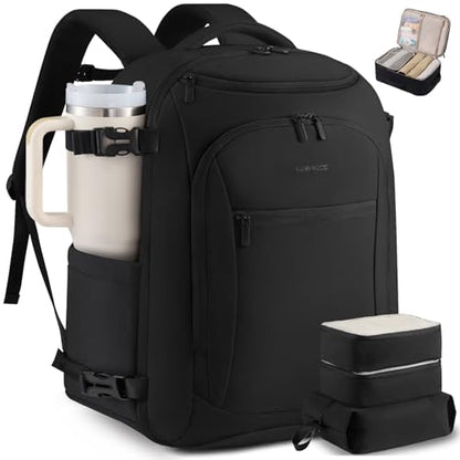 LOVEVOOK 40L Travel Backpack for Women & Men,Airline Approved Carry On Backpack with 3 Packing Cubes,TSA Waterproof Personal Item Bag,Weekender Overnight Essentials Backpacks fits 18" Laptop - color: Black-1, size: 40L-4PCS