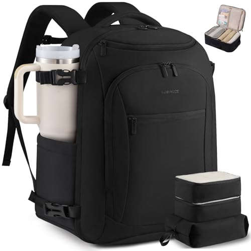 LOVEVOOK 40L Travel Backpack for Women & Men,Airline Approved Carry On Backpack with 3 Packing Cubes,TSA Waterproof Personal Item Bag,Weekender Overnight Essentials Backpacks fits 18" Laptop - color: Black-1, size: 40L-4PCS