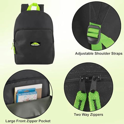 Trail maker 15 Inch Backpack for Kids, Preschool, Elementary & Middle School Students – Spacious Bookbag with Large Front Pocket, Adjustable Straps, Fits up to 13 Inch Laptop (Black Neon) - color: Black