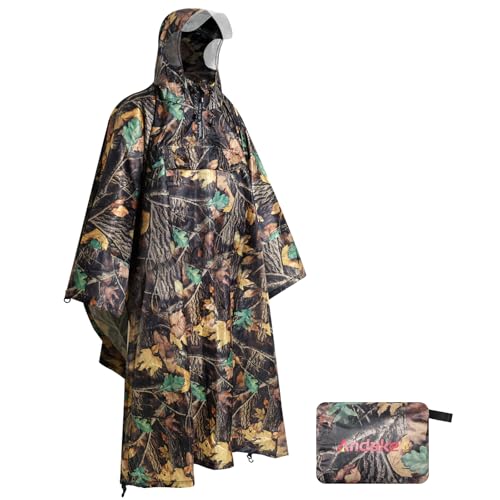 Andake Waterproof Rain Poncho for Adults Unisex,230T Ripstop Polyester,Raincoat Gear with Transparent Viewing Window Outdoors - color: Camo