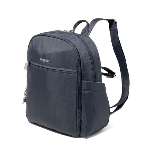 Securtex Anti-Theft Getaway Backpack - 9.4"x13"x5" Travel Safe Bag w/Locking Zippers, Slash-Resistant, RFID - color: French Navy