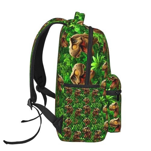 Stylish Travel Backpack Tropical Leaf Tynosaurus Rex Dinosaur Green, Commuter Daypack with Laptop Compartment for Work, Trips and Gym - color: Pattern (740)