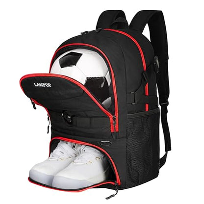 LARIPOP Soccer Backpack with Ball Holder & Shoe Compartment Large Capacity Sports Bag for Training - color: Red