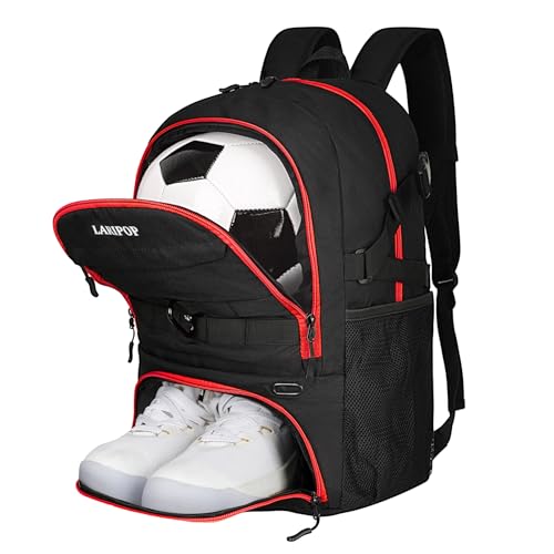 LARIPOP Soccer Backpack with Ball Holder & Shoe Compartment Large Capacity Sports Bag for Training - color: Red
