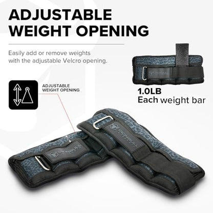 Adjustable Ankle Weights (10lbs/Pair) - Weighted Ankle Weight for Walking, Gym and Exercise - 2, 4, 6, 8, 10 LB Leg Weight Set with Straps for Women and Men - 1-5 lbs Each Ankle Adjustable for Weight Lifting - color: Leopard