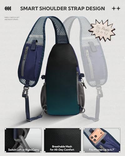 WATERFLY Packable Crossbody Sling Bag: Small Lightweight Travel RFID Blocking Sling Daypack with Water Bottle Holder - Shoulder Chest Bag Backpack for Women Men Hiking Traveling Theme Parks - color: Blue