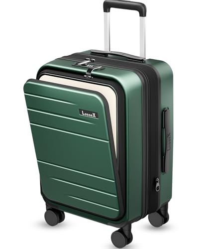 LUGGEX Carry On Luggage 22x14x9 Airline Approved, Expandable Polycarbonate Suitcase with Front Pocket (FX-Core, Green, 20 Inch) - color: Green, size: carry on（20inch front open）