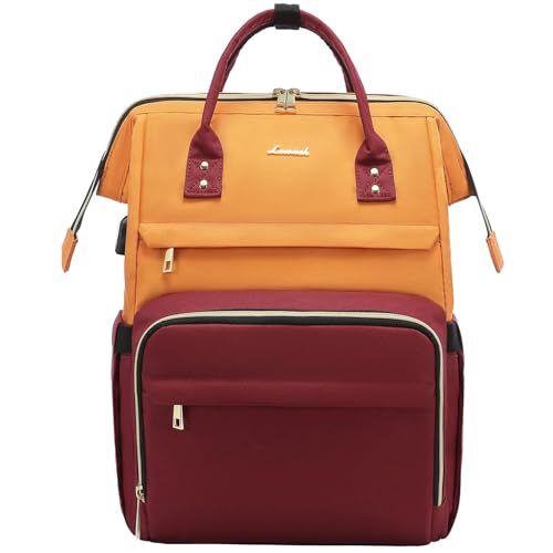 LOVEVOOK Laptop Backpack for Women, Fashion Work Computer Backpacks Purse, Travel Bags Doctor Nurse Backpack with USB Port, Carry on Backpack fits 15.6-Inch Laptop, Orange-Wine Red - color: Orange-wine Red, size: 15.6 Inch