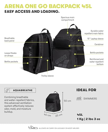 Arena One Go Backpack Swimmers Athletes Sports Gym Rucksack Multisport Daypack Large Size Training Gear Equipment Swim Bag for Men and Women, 45 Liters, Arena Tropical Delight