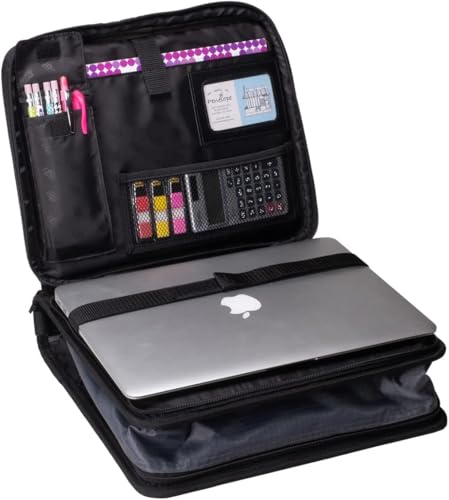 Case-it 2 Inch 3 O-Ring Zipper Binder with Padded Laptop Case Workstation, Shoulder Strap, LT-117, Black - color: D Black / Multi, size: 36 Pack