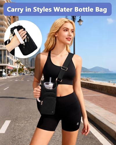 Water Bottle Holder with Strap for 30/32 oz, Crossbody Water Bottle Carrier Bag with RFID Blocking Phone Pocket - color: Black Diamond Quilted