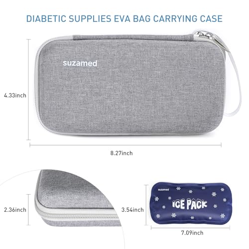 suzamed Insulin Cooler Travel Case,EVA Insulation Travel Medicine Kit with 2 Ice Packs for Diabetes Care,Insulin Pen and Other Diabetic Supplies (Grey) - color: Grey