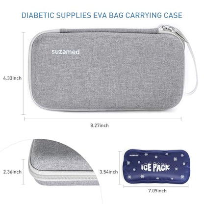 suzamed Insulin Cooler Travel Case,EVA Insulation Travel Medicine Kit with 2 Ice Packs for Diabetes Care,Insulin Pen and Other Diabetic Supplies (Grey) - color: Grey