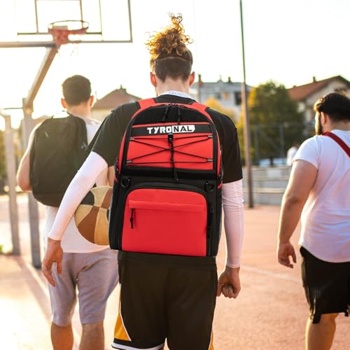 Basketball Bag Backpack with Ball Holder and Shoes Compartment - color: Red