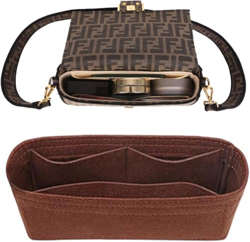 Chispee Softened Felt Purse Organizer Insert for Tote, Baguette, Longchamp Handbags Lightweight Bag Organizer with Multiple Pockets (Coffee, Mini) - color: brown, size: Mini