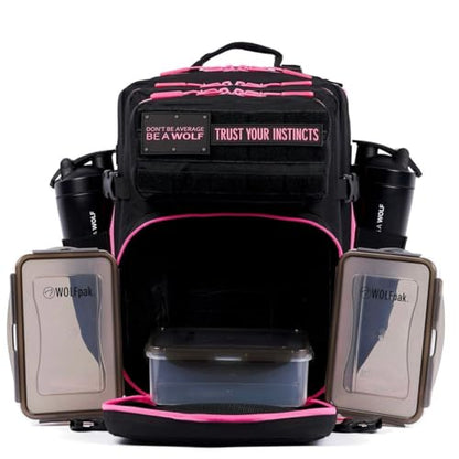 WOLFpak 35L Meal Prep Management Backpack (Black Neon Pink) | Easily Store & Organize Food Storage Containers w/Built-In Lunch Box, Cooler, Travel, Insulated Bag - color: Black Neon Pink