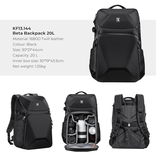 K&F CONCEPT Camera Backpack Hard Shell 20L Photography Camera Bag Hardshell Case with Tripod Holder&Laptop Compartment