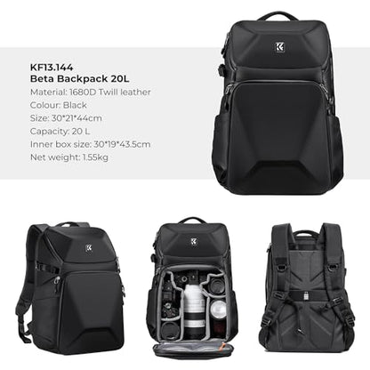 K&F CONCEPT Camera Backpack Hard Shell 20L Photography Camera Bag Hardshell Case with Tripod Holder&Laptop Compartment