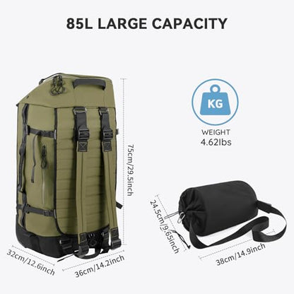 85L 29“ Foldable Rolling Backpack with Wheels, Soft-side Travel Duffle Bag with Separate Shoe Compartment, Full Quilted Bottom,Army Green - color: Army Green