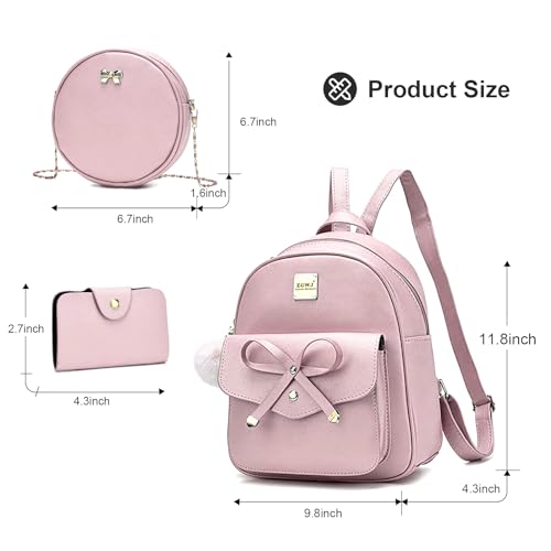 ZGWJ Mini Backpack Purse for Women - 3-Piece Set, Small PU Leather Bowknot Fashion Backpacks, Cute Casual Travel Daypacks - color: Pink-3pcs