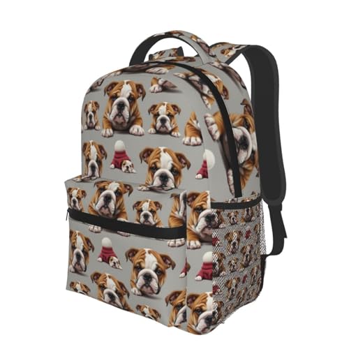 Water Resistant Hiking Backpack English Bulldog Puppy Dog Art, Outdoor Sports Daypack with Side Water Bottle Pocket for Travel and Beach - color: Pattern (749)