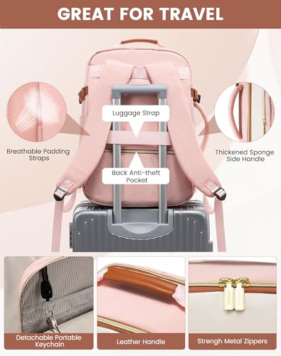 LOVEVOOK 40L Travel Backpack for Women & Men, Airline Approved Carry On Luggage with 3 Packing Cubes, TSA Overnight Bags, Waterproof Personal Item Bag, Weekender Essentials Backpacks fits 17" Laptop - color: Light Grey-beige-pink, size: Large