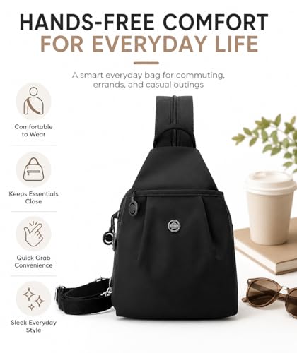 Sling Backpack for Women, Water-Resistant Crossbody Chest Bag for Travel, Work, Gym, Students & Daily Use - color: Samurai Black
