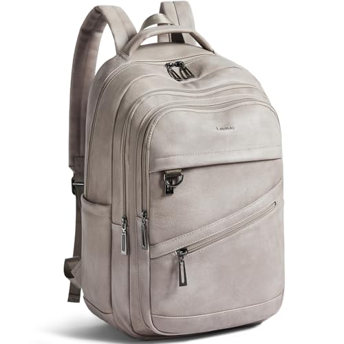 LATMAP Backpack for Women Men - Vegan Leather Backpack Purse Travel Carry-on Bag College Bookbag Work fits 16.5" Laptop,Ash Gray Retro - color: Ash Gray Retro