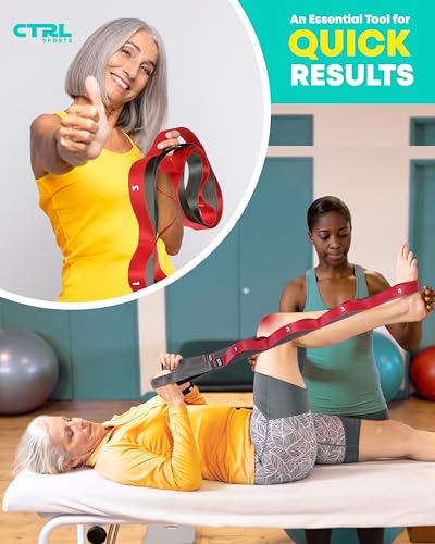 Stretching Strap with Loops - Non Elastic Stretch Band for Physical Therapy, Yoga Strap for Stretching Equipment, Stretch Bands for Exercise and Flexibility - Fascia, Hamstring & Leg Stretcher Belt - style: 10 Loops - Red