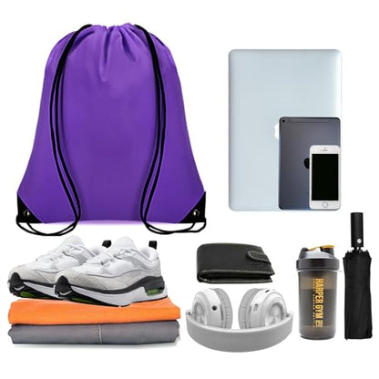 Grneric 50Pcs Drawstring Backpack Bulk Cinch Bag, Drawstring Bags Polyester for Gym Sports Beach Party Trip (Purple) - color: Purple