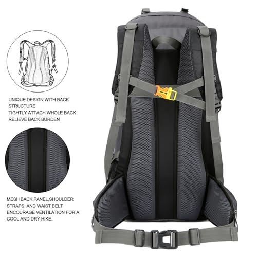Bseash 60L Waterproof Hiking Camping Backpack with Rain Cover, Large Outdoor Sport Travel Daypack Rucksack for Climbing - color: Black