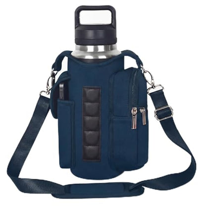 Magnetic Gym Tote,18-40oz Water Bottle Bag Holder,Neoprene Case Pouch with Phone Pocket,Men Women Workout Accessories - color: Petrol Blue