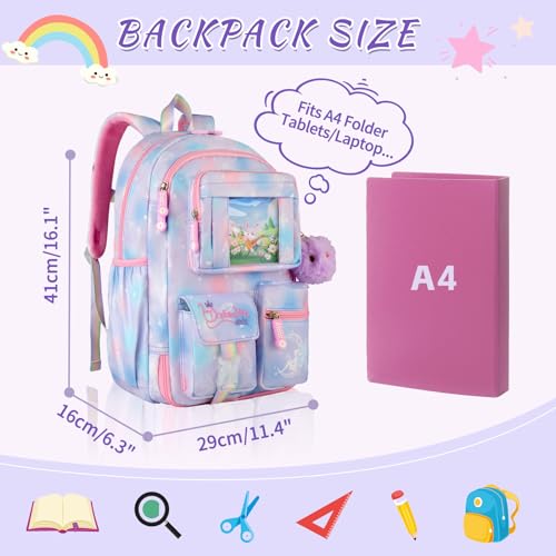 Kids Backpack for Girls, Purple | School Bags for Middle School Students, Book Bag for Elementary Primary, Kawaii Ita Backpack - color: 9515