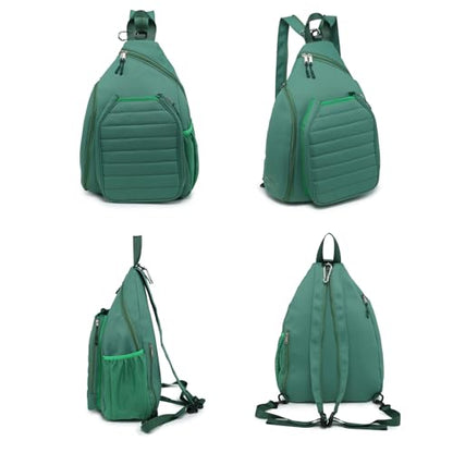 RAINBOW SMILE Sling Bag Crossbody Backpack for Pickleball Paddle Tennis Racketball Travel for Men and Women, with Ice Bag 2PS - color: Green