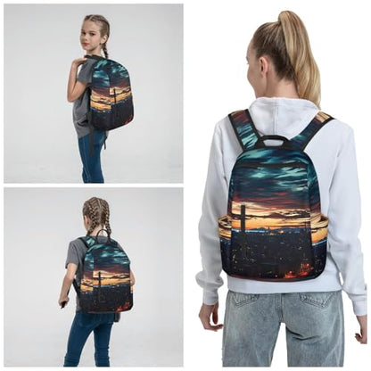 Travel Backpack for Women Men Cityscape Dusk Daypack 15 inch Lightweight Computer Bag Casual Back Pack - color: Cityscape Dusk
