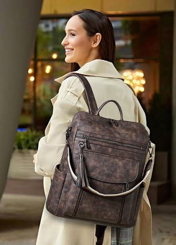 Shrrie Laptop Backpack for Women 15.6 inch,Travel Leather Backpack Purse Nurse Teacher Carry on Backpack Computer Bag,Professional Water-Resistant College Business Work Casual Daypack,Nubuck Coffee - color: Nubuck Coffee