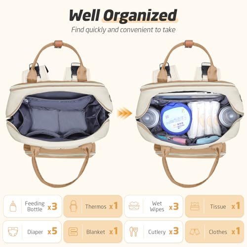 Diaper Bag Backpack - Extra Large Diaper Bag for 2 Kids Twin, Travel Baby Bags for Mom Dad 25-37L Expandable with Changing Pad Earphone Hole, Apricot Beige - color: Beige & Apricot