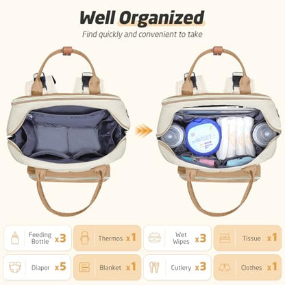 Diaper Bag Backpack - Extra Large Diaper Bag for 2 Kids Twin, Travel Baby Bags for Mom Dad 25-37L Expandable with Changing Pad Earphone Hole, Apricot Beige - color: Beige & Apricot