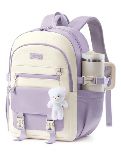 LOVEVOOK School Backpack for Teen Girls, Cute Student Bookbag Fits 15.6 Inch Laptop, Back to School Backpacks for 8-18 Teenager Kid, Large College Travel Back Pack with Water Bottle Holder Purple - color: Cream-light Purple, size: 15.6 Inch