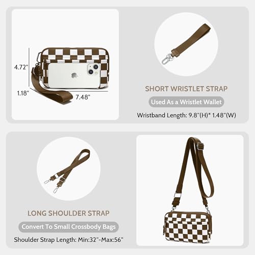 FODOKO Wristlet wallets for women Nylon Quilted Wallet with 4 Zippers,Travel Credit Card,Holder Cell Phone Organizer - color: Caramel Color